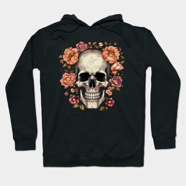 Skull with flowers Hoodie by Merchgard